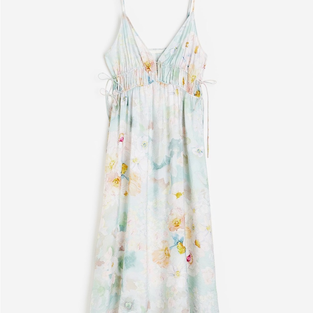 H&M Drawstring Floral Watercolor Dress Size L NWT